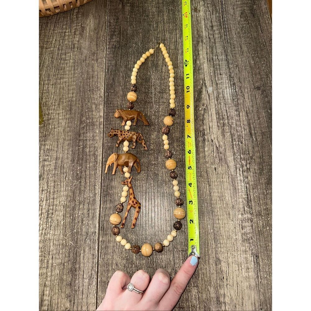 Vintage Hand Carved African Safari Animal Wood Necklace Statement